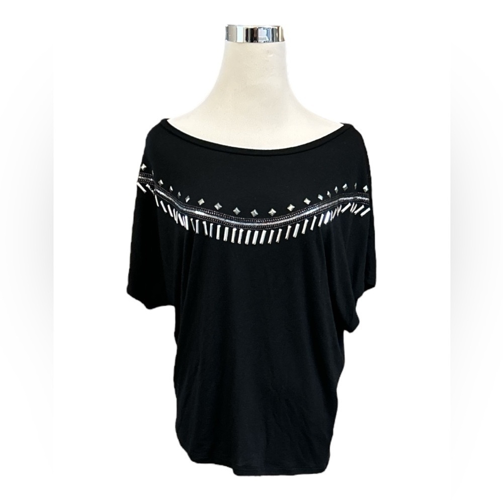Express Black Short Sleeve Top W/Silver Embellishments Size Small